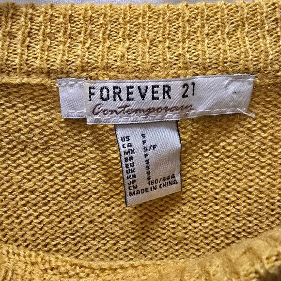 Forever 21 Contemporary yellow knit ruffle long sleeve sweater crew neck small - Picture 2 of 11